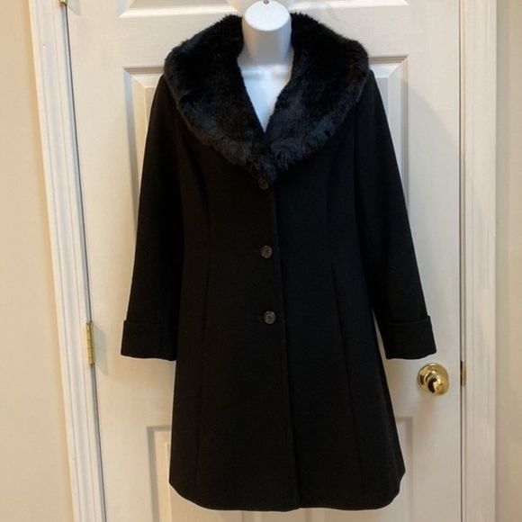 Lauren Ralph Lauren Womens Faux Fur Trim Wool Blend Walker Coat, Black, Sz 8P - Picture 5 of 8